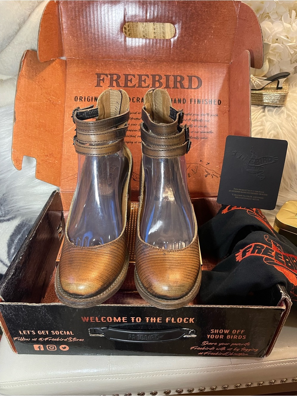 Freebird LIKE NEW Randi Limited-Edition Copper Lizard Print Metallic Leather